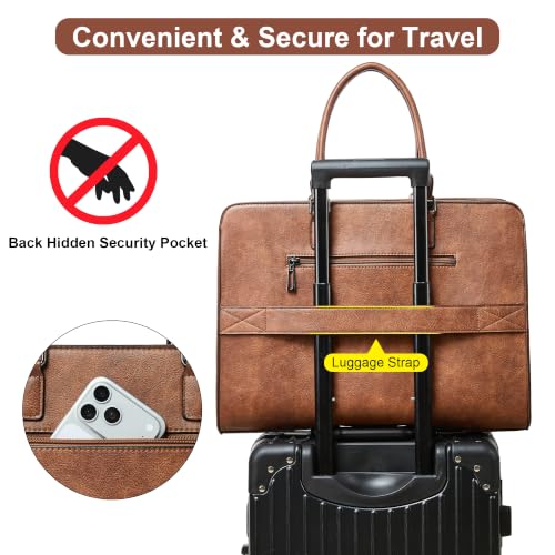 Laptop Bag for Women,Water-Resistant Work Bag Laptop Tote Bag,Briefcase with Satchel Purse - color: Beige With Brown