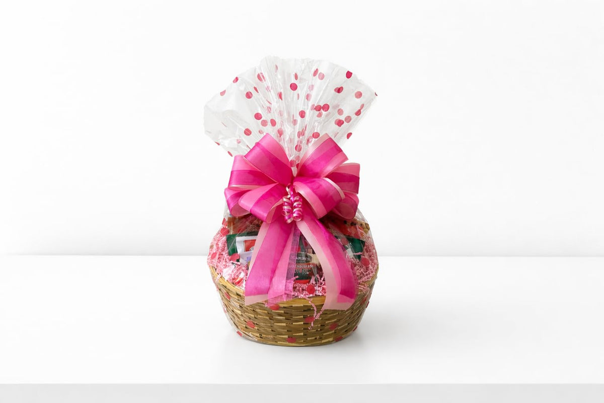 Mothers Day Gift Basket with Chocolate, Candy & Snacks - 8 Inch Wrapped Gift Basket - Holiday Treats for Mom, Grandma, Family, Friends & Coworkers