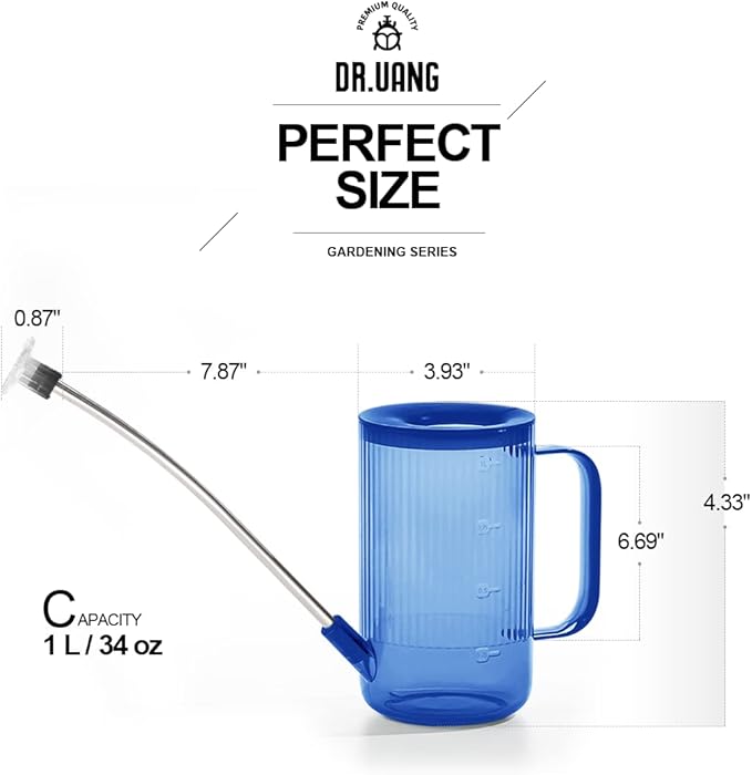 Small Watering Can Indoor Plants with Long Spout (1L, Blue)