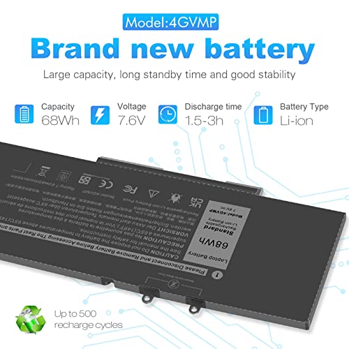 4GVMP Laptop Battery for Dell Latitude 5400 5500 5410 5510 E5400 E5500 Inspiron 7590 7591 7791 2-in-1 Precision 3540 3550 Series P84F P84F001 P42E P42E001 P98G001 P80F001 RF7WM C5GV2 H82T6 7.6V 68Wh - size: 4GVMP 10.83 × 5.12 × 0.73 inch