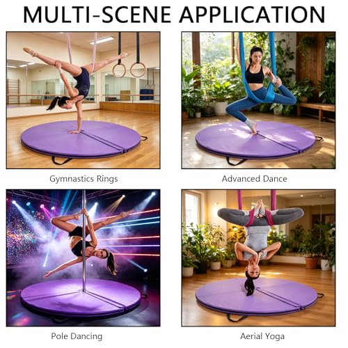 Foldable Pole Crash Mat, Pole Dance Mat, Anti-Collision Cushioned PU Leather Mat for Yoga, Gymnastics, Pole Dancing Blue 2" Tx4.9'W