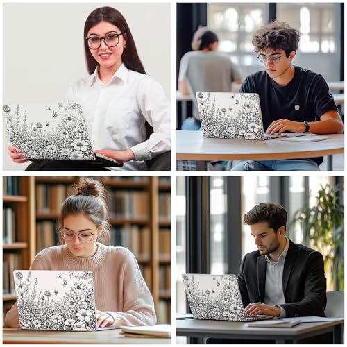 Laptop Skin Decal HP 14" - Black White Botanical, Laptop Cover Sticker, No Cutting Required, No Bubble, Waterproof, Scratch Resistant - Including Wide Screen and Wrist Pad - size: 14 inch