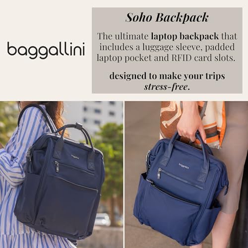 Baggallini Soho Backpack - Travel Laptop Backpack for Women - Lightweight Water-Resistant Luggage Bag, Black - color: Black Twill