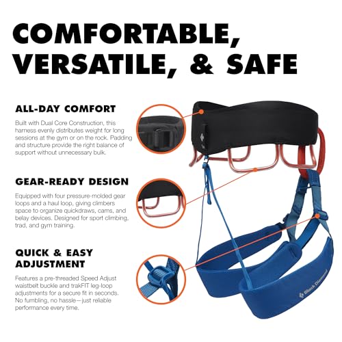 BLACK DIAMOND Men's Momentum Rock Climbing Harness, Adjustable Loops - color: Kingfisher, size: MD (30-33" Waist)