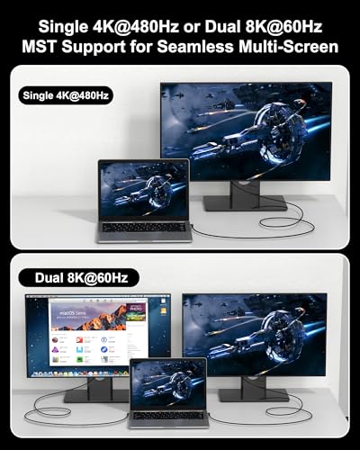 80Gbps Right Angle USB 4 Cable for Thunderbolt 5 Cable 6.6FT, 240W Charging, Up to 120Gbps Bandwidth for 16K/Dual 8K, Braided USB C to USB C Cable for Thunderbolt 4, Macbook Pro, iPhone 17, SSD