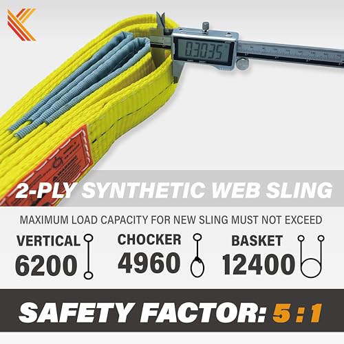 2-Ply Lifting Sling Straps 2”x 20ft - 6200lbs Vertical Capacity Heavy Duty Flat Eye Lift Sling, for Rigging Moving Towing Hoisting -2Pack - Kodiak Straps - color: 2 PACK, size: 2inch x 20ft