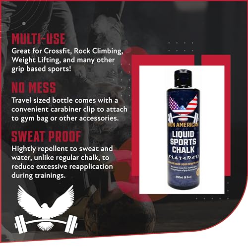 IRON AMERICAN Liquid Chalk - No-Mess Long-Lasting Grip Chalk for Weightlifting, Gymnastics, Rock Climbing, and Fitness Training - Advanced Hand Chalk for Gym - size: 2-PACK (250 mL)