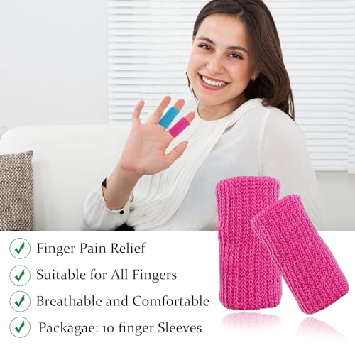 Finger Compression Sleeves, 10 Pcs | Finger Protectors Cots for Arthritis Swelling Basketball Sport, Breathable Elastic - color: Rose Red