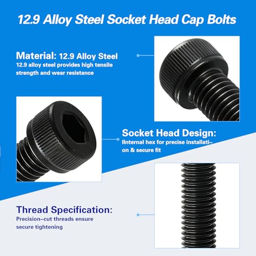 M10-1.5 x 20mm Socket Head Cap Screws, M10x1.5 Bolt, 12.9 Grade Alloy Steel, Allen Socket Drive, Black Oxide Finish, Full Thread, Quantity 10 - size: M10 x 20mm(10PCS)