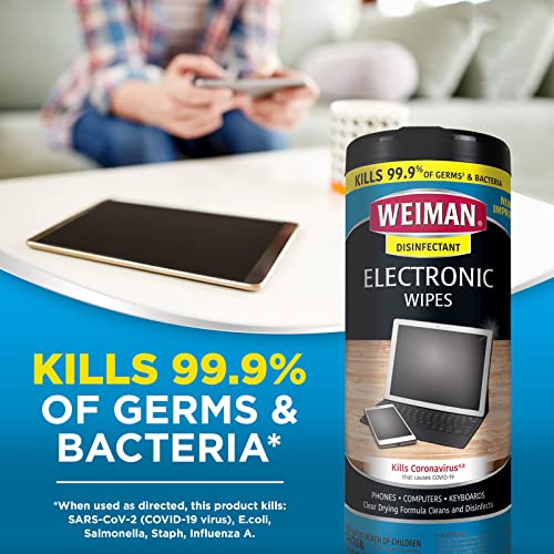 Weiman Electronics & Screen Disinfecting Wipes - Safely Clean and Disinfect Your Phone, Laptop, Keyboard, Tablets, Lens, Wipe, Glasses Cleaner, 30 Count, 2 Pack with MicroFiber Towel - size: 30 Count (Pack of 2)