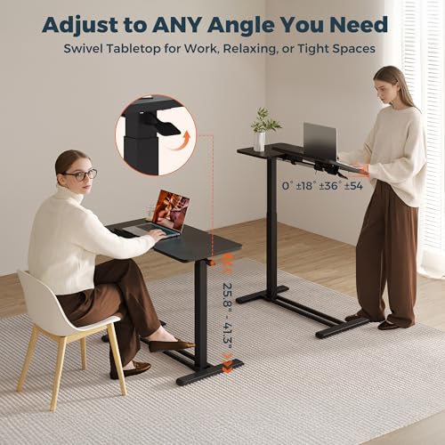 32''Large Pneumatic Overbed Tilting Bedside Table,Desk with Wheels | 31.6" x 15.7" Black Double Flip Tabletop,Hospital Medical Bedside Table,Overbed Table with Wheels,Small Standing Desk - color: Black, size: Large