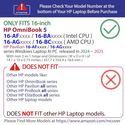 mCover Case ONLY Compatible for 16” 2024+ HP OmniBook 5 16-AF / 16-AG / 16-BAxxxx / 16-BCxxxx and Pavilion 16-AF / 16-AG0000 Series Windows AI Notebook PC (NOT Fitting Other HP Models)- Aqua - color: Aqua