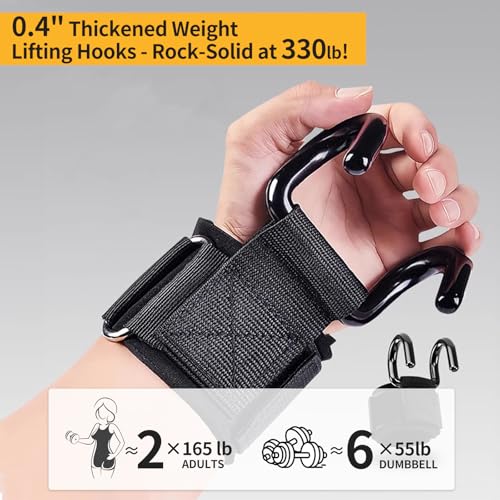 GPANDAG Weight Lifting Hooks for Men and Women (Pair) | 330 LB Heavy Duty Gym Lifting Wrist Strap Hook for Deadlifts, Pull-Ups, Strength Training, 0.4inch Grip Weightlifting Hooks - color: Black-Double hook
