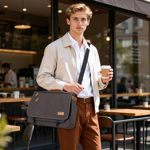 ESTARER Computer Messenger Bag 15-15.6 inch, Laptop Work Bag Briefcase for Bussiness/College/Travel, Water-resistant Canvas Shoulder Satchel, Grey - color: 15.6'' Buckle-grey