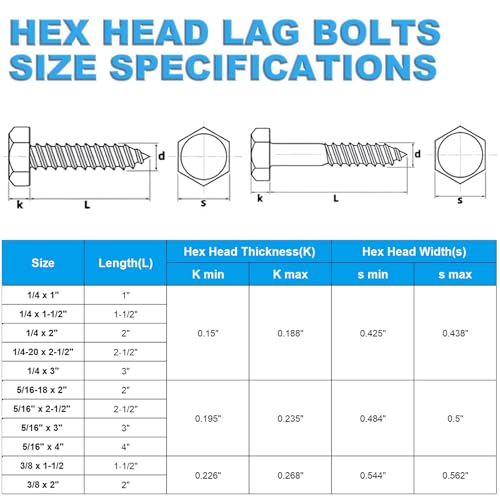 16 Pcs 5/16" x 2-1/2" Hex Head Lag Screws, 304 Stainless Steel Lag Bolts Hexagon Head Wood Screws Heavy Duty Large Screws for TV Mounts, Deck, Boat Repair - size: 5/16 x 2-1/2" (16 pcs)