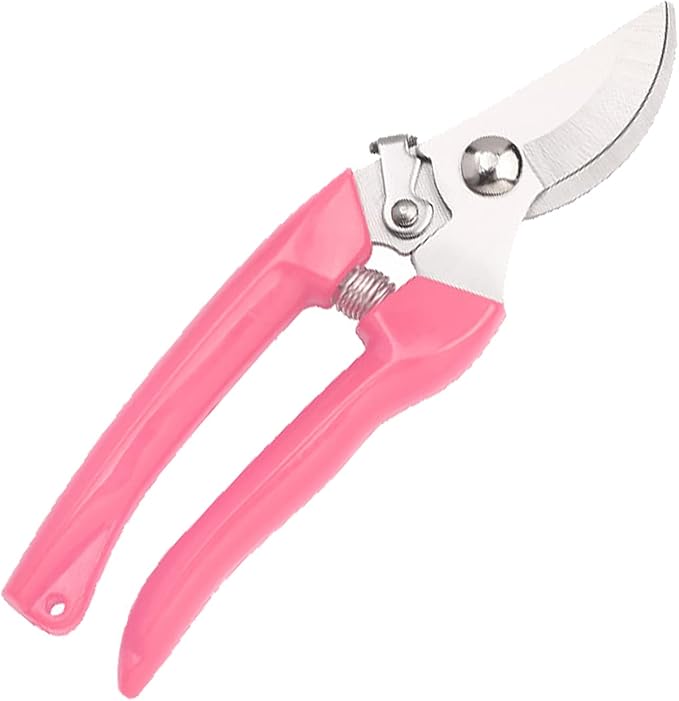 Curve Gardening Scissor with Sharp Stainless Steel Blade Garden Shears for Cutting Flowers Trimming Plants of Yard Florist Flower Rose Herb Hedge Bonsai and Fruits Picking (Pink Handle)