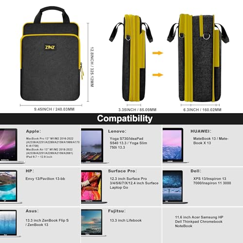 Laptop Case 12.9 13 Shoulder Bag, Expandable Handbag with Valuables Compartment Compatible with MacBook Air/Pro/Neo 13" M5/M4/M3/M2/M1, iPad 12.9/13/11, Water-Resistant & Shockproof,B01K04 - color: B01k04, size: 13"