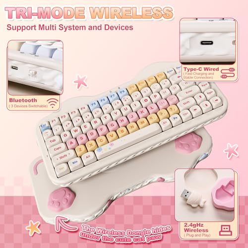 YUNZII C75 Cute 75% Wireless Mechanical Keyboard (Beige, Milk Switch) | Creamy Cake Keyboard, BT5.0/2.4G/USB-C, Hot-Swap, NKRO, PBT MOA Keycaps,5500mAh RGB Gasket Mount for Mac/Win/Gaming/Office - color: Beige, size: Milk V2 Switch