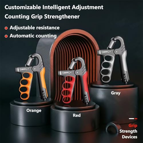 Grip Strength Trainer Forearm Strengthener 11-220 lbs Adjustable Resistance | Automatic Counting, Ergonomic Design, Ideal Device for Grip Strengthening, Arthritis Relief, Hand Physical Therapy & Rehab - color: Gray