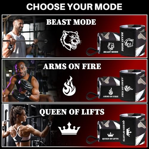 TECEUM Elastic Cotton Weightlifting Wrist Wraps with Thumb Loops, 1 Pair - color: Black Camo, style: 18" – Beast Mode
