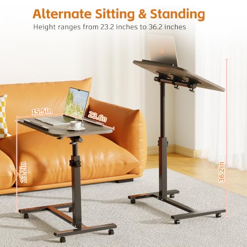 Laptop Table Mobile Adjustable Height Portable Desk Notebook Swivel PC Computer Rolling Desk with Wheels, Laptop Stand for Couch Bedside Hospital Bed Table - color: Oak Grey