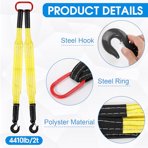 2 Pack Lifting Slings Straps with Hooks Web Slings Capacity Polyester Bridle Sling Heavy Duty Two Leg Lifting Straps for Engines Cranes Hoists Truck (5.5ft,Yellow) - color: Yellow, size: 5.5ft
