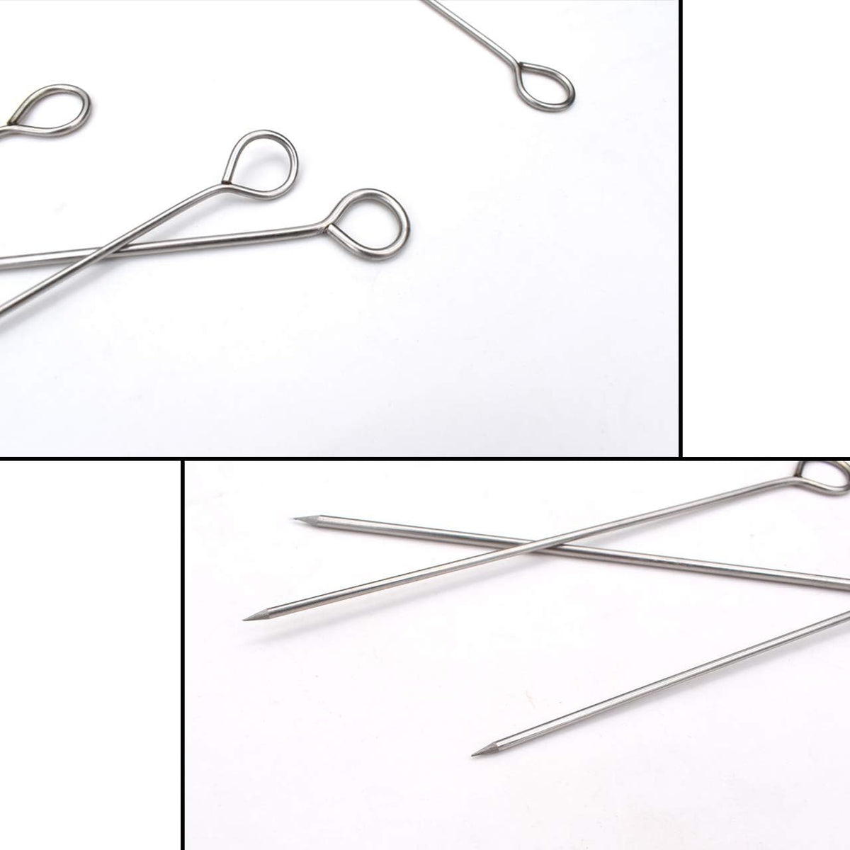 BBQ Skewers - Reusable Stainless Steel 8 Inch Skewers for Grilling Kebob Meat, Chicken, Vegetable Appetiser - Pack of 30