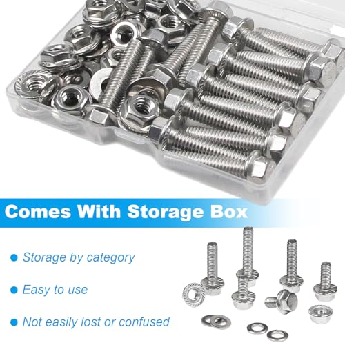 15 Sets 1/4-20 x 1-1/4" Flanged Hex Head Bolts Kits, 1/4-20 Flange Hexagon Screws and Nuts,Flat & Spring Lock Washers, 304 Stainless Steel 18-8,Fully Threaded - size: 1/4-20 x 1-1/4"