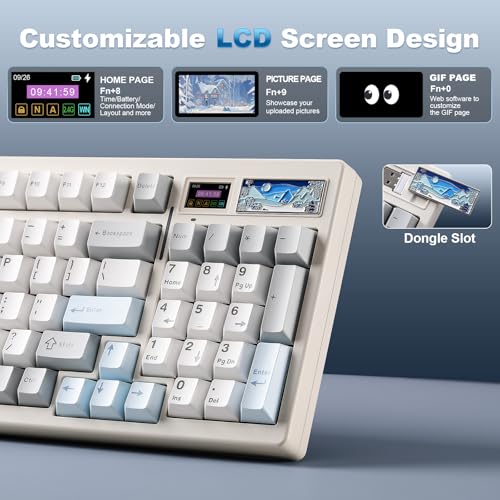 YUNZII IF99 96% Wireless Mechanical Keyboard (White, Cocoa V2) | QMK/VIA Keyboard with LCD Display,Custom Magnetic Badge,8000mAh Battery,Hot Swap Gasket,RGB,for Gaming/Mac/Win - color: White, size: Cocoa Cream V2 Switch