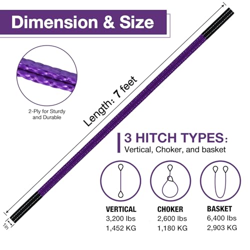 Lift Sling Straps,1" x 7' 2-Ply Heavy Duty Flat Eye Lift Sling | Twist Eye Polyester Lifting Sling Straps Nylon Tree Saver Recovery Strap Web Slings Rigging Moving Tow Hoisting Gear Strap - color: Purple, size: 1" x 7'