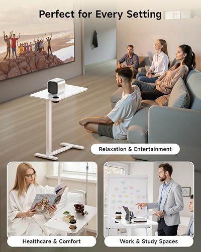 BIZUM Adjustable Bedside Table with Swivel Hidden Wheels Pneumatic Rolling Desk Mobile Standing Desk with Cup Holder for Hospital Home(31.5"x15.8" White) - color: White, size: 31.5"x15.8"