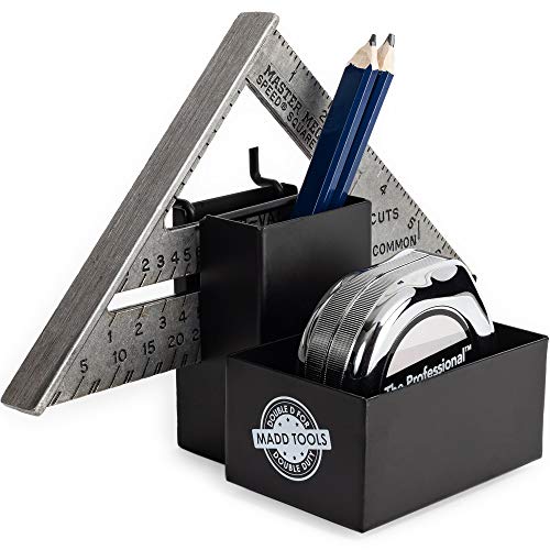 Pegboard Tape Measure Holder Organizer, Pencil Box & Square Holder, Black | 16 Gauge Steel Peg Board Organizer Accessories with Heavy Duty 1/4" Peg Board Hooks, Pegboard Tool Organizer