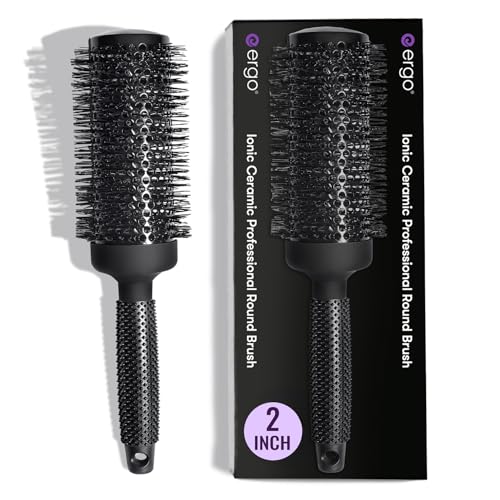 ERGO Ceramic Ionic Round Brush for Blow Out - Salon Quality Hair Brushes for Women - Roller Brush for Blow Drying, Wet and Dry Hair Styling, Volumizing Hair Care - ER53: 2" - size: XL - 2 Inch