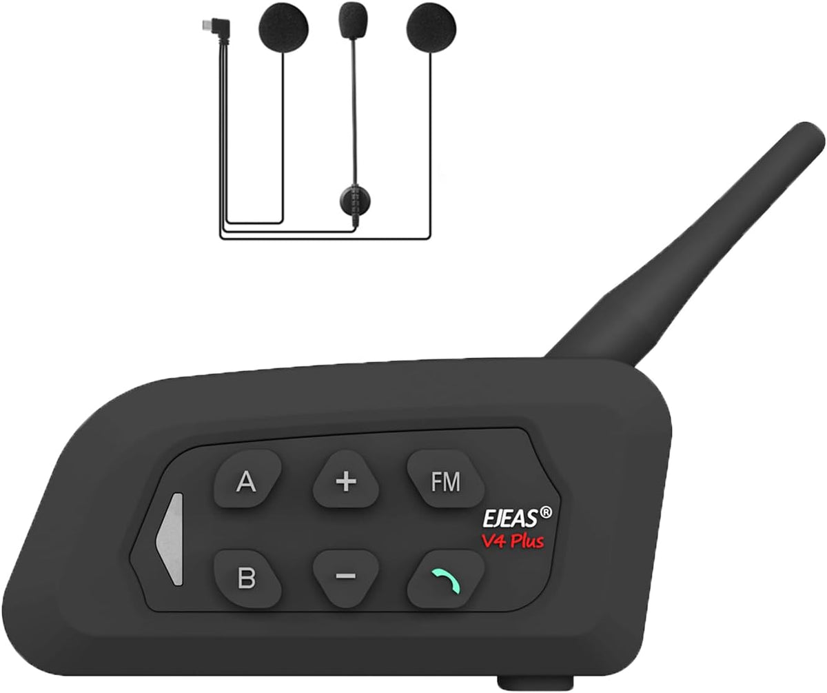 MIMIRACLE V4 Plus Motorcycle Helmet Bluetooth Intercom Headset, Up to 4 Riders 1500M IP65 Waterproof Motorbike Communication System for Skiing/ATV/Off Road -1 Pack