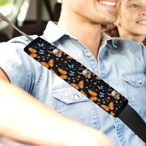 2PCS Halloween Moth Butterfly Horror Skeleton Skull Seat Belt Shoulder Pad Soft Padded Harness Pads Strap for Adults and Children, All Vehicles, Anti-Slip Pad - color: Pattern 991