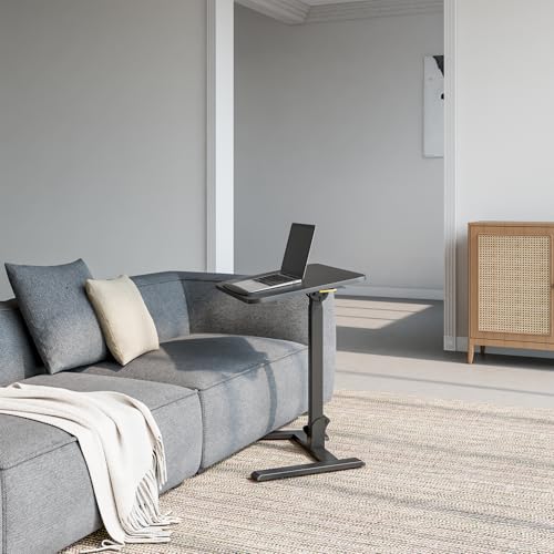 25" Mobile Folding Desk: Pneumatic Sit-Stand, No Assembly | 29-42" Height Adjustable Rolling Laptop Desk, Hidden Wheels, 0-90° Tilt Top. Ideal for Home Office, Craft & Study. - color: Black