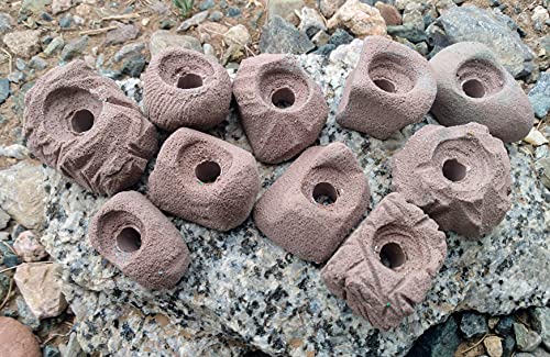 Small Holds Climbing Pack of 10 Bolt-on Holds of Foot and Crimp Size - color: Brown