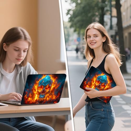 Universal Laptop Skin Sticker Decal, 12"-15.6" Aesthetic Vinyl Wrap, Flaming Skull Fire Waterproof Notebook Cover Art Protector for MacBook HP Dell Lenovo, Fits 13" 14" 15" 15.6" - color: Flaming Skull Fire