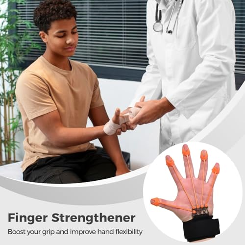 Finger Strengthener Exerciser with 30 Silicone Bands, Adjustable 40/60/75 Lbs Hand Grip Strength Trainer, for Exercise, Climbing, Rehabilitation