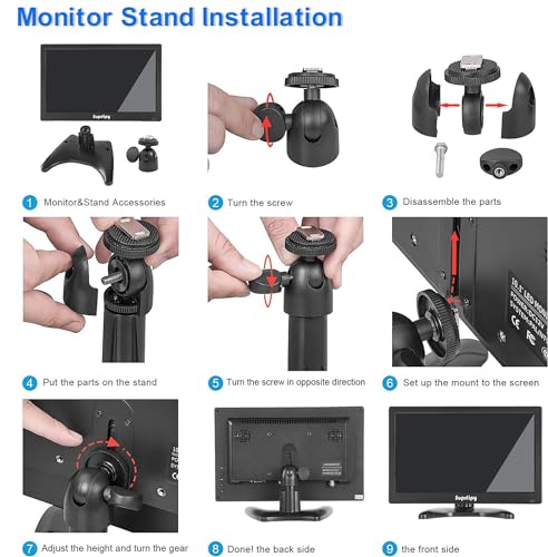 12 inch FHD Small IPS Monitor LCD Display Screen 1920x1080 60Hz 16:9 with BNC VGA AV Input Built-in Lounspeakers for CCTV Security Camera DVR PC RasPi - color: 12 Inch 1920x1080