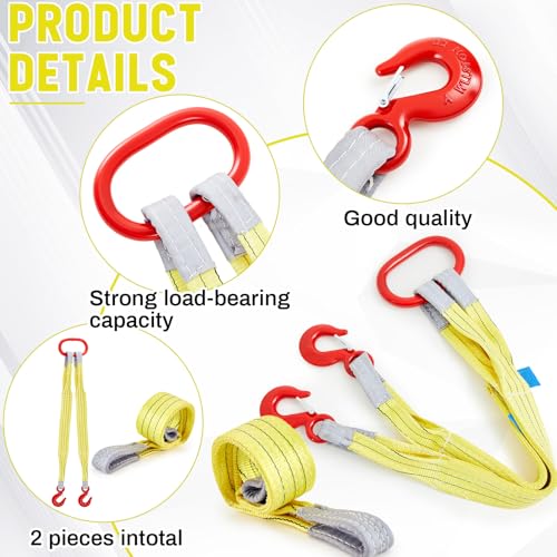 2 Pcs 3.3 FT Heavy Duty Polyester Lifting Rigging Straps Two Leg Bridle Web Sling with Hook & Twist Eye Lift Strap for Hoist Engine Crane Truck Tow Tree Stump 13227 Lbs Load Capacity, Yellow