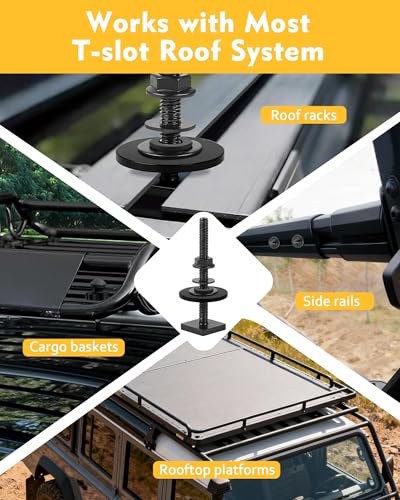 T Slot Bolts for Roof Rack Cross Bars, Platform, Cargo Basket, Stainless Square T Track Bolt Adapter to Secure Bike/Ski/Kayak Rack, Solar Panel, Awning, 4mm Thick - color: M6x65mm, 4pk