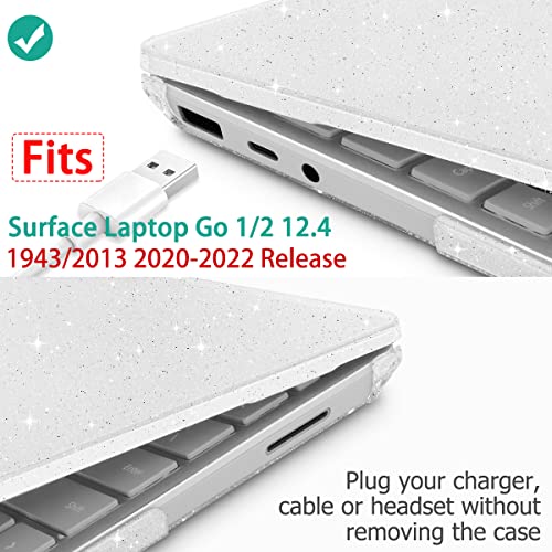 Mektron Glitter Microsoft Surface Laptop Go 2/1 Case 12.4 Inch Laptop Cover 2022-2020 Model 1943/2013 Plastic Hard Shell Case with Screen Protector + Keyboard Cover, Sparkle Crystal Clear - color: Sparkle Crystal Clear