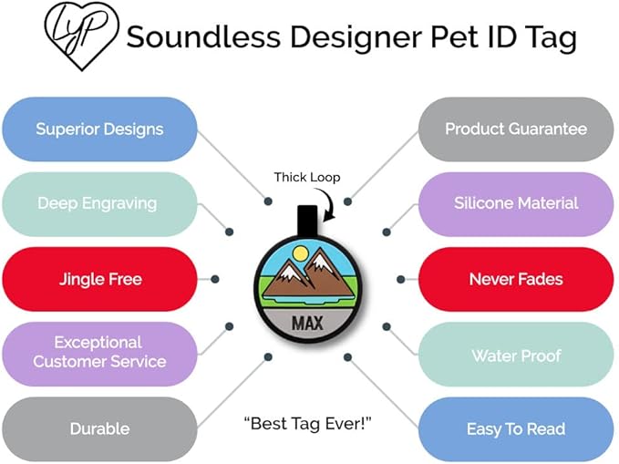 LYP - Our Original Soundless Pet ID Tag - Largest Line of Silicone Dog Tags - No More Jingling Dog Tags -Durable - Never Fades - Customized Deep Engraved Silicone (Flower - Purple)