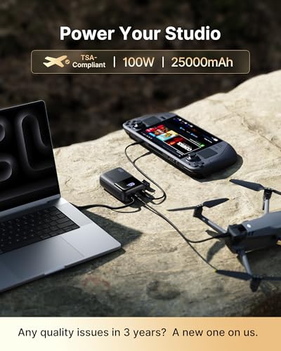 INIU Laptop Power Bank, Smallest 25000mAh 100W Fast Charging Battery Pack | USB C-Cable, Flight-Safe, Travel Essentials, Portable Charger for MacBook Pro, Dell, Steam Deck, iPhone etc - color: Black