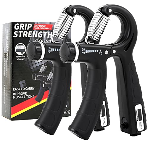 Grip Strength Trainer with Counter 2 Pack, Hand Grip Strengthener with Adjustable Resistance 11-132Lbs, Hand Grip Exerciser Strengthener, Non-Slip Hand Gripper, Forearm Workout Equipment, Perfect for