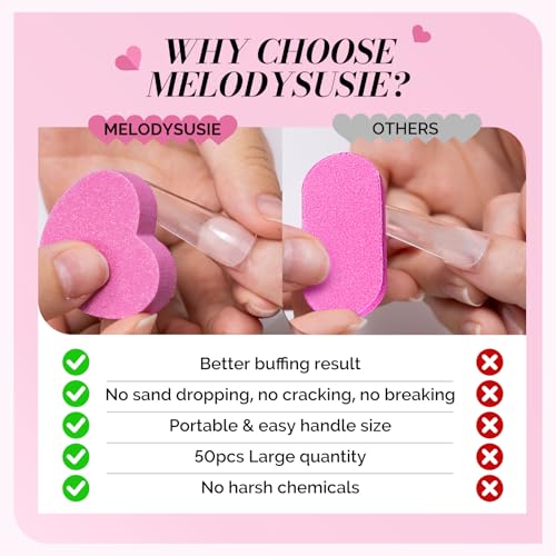 MelodySusie Heart Shape Mini Nail Buffer Block,100/180 Grit Double-Sided Sponge Nail File,Professional Nail Polishing Tools for Shaping and Smoothing,Suitable for Manicures and Pedicures,50 Pcs - size: Heart Shape 50Pcs