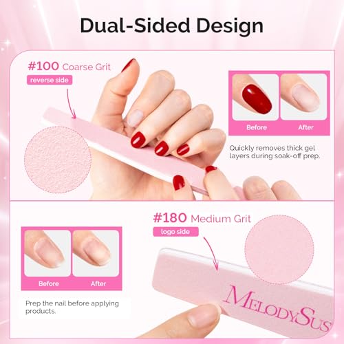 MelodySusie 4Pcs Professional Nail Files 100/180 Grit, Double Sided Emery Boards for Acrylic, Gel and Natural Nails, Manicure Pedicure Shaping Tools for Home Salon, Pink & Purple - size: 4Pcs Mix Shape