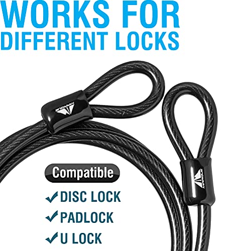 Security Steel Cable - 3/8 inch (10 mm) Thick (4', 7', 15', 20' or 30') Vinyl Coated Braided Steel Cable with Double Sealed Looped Ends for U-Lock, Padlock, Disc Lock (4 FT) - color: 4 FT