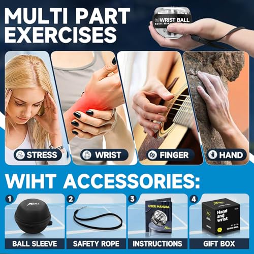 XMALL Torque Ball Hand Exerciser, Grip Strength Trainer, Auto-Start, Forearm Strengthener, Hand Strengthening Devices, Wrist Power Gyro Ball, Wrist Strengthener, Finger Exerciser - color: Red